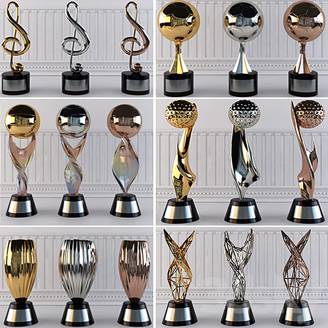 Award Prize Cup Trophy Set 18 Piece Decorative Objects 3DSMax File - thumbnail 1