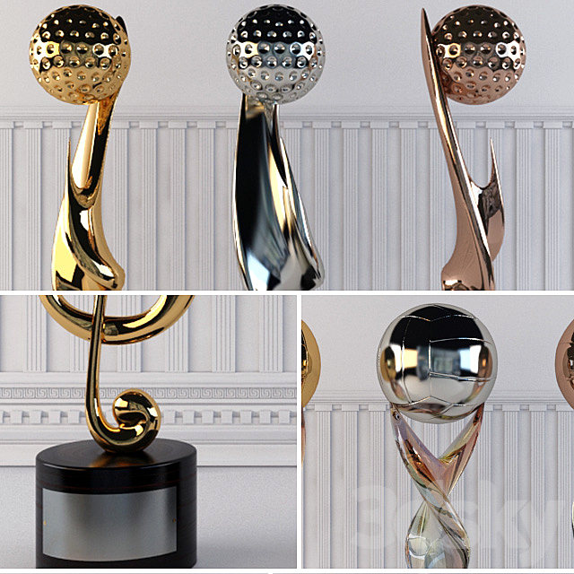 Award Prize Cup Trophy Set 18 Piece Decorative Objects 3DSMax File - thumbnail 2