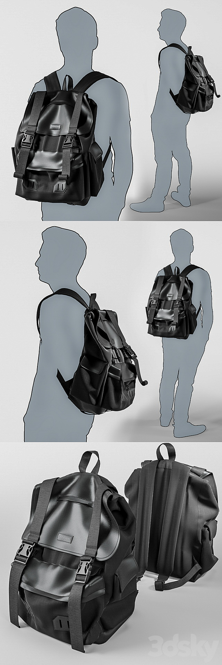 Backpack UNIVERSAL BLACK 3DS Max - thumbnail 2