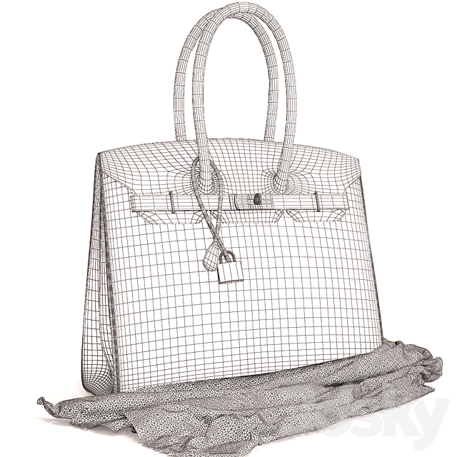 Bag Hermes Black Crocodile Birkin Bag 3DSMax File - thumbnail 2