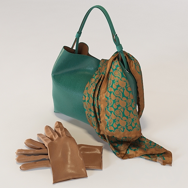 Bag with a scarf and gloves. 3DSMax File - thumbnail 3