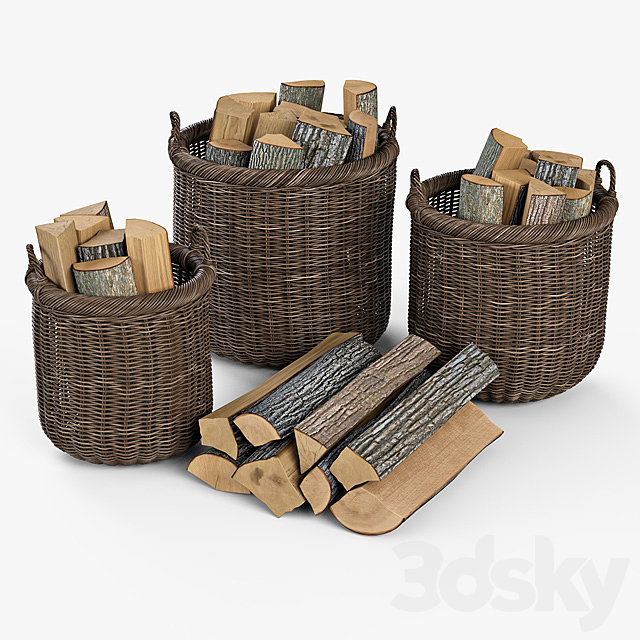 Basket with firewood 007 _ brown 3ds Max - thumbnail 1