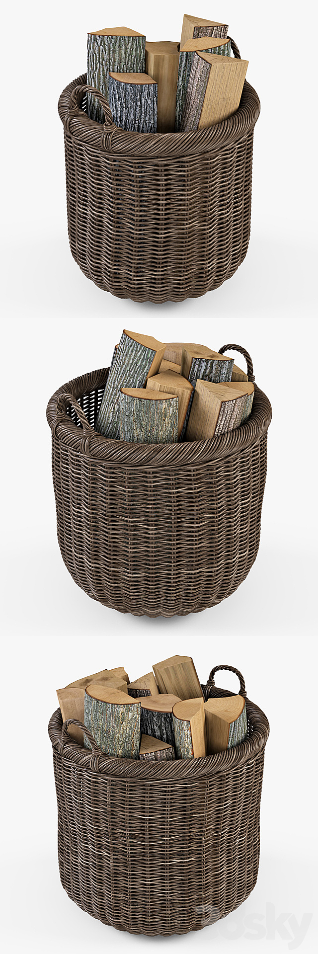 Basket with firewood 007 _ brown 3ds Max - thumbnail 2