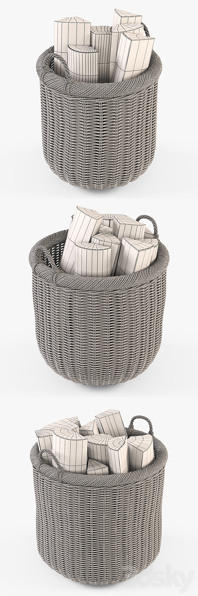 Basket with firewood 007 _ brown 3ds Max - thumbnail 3