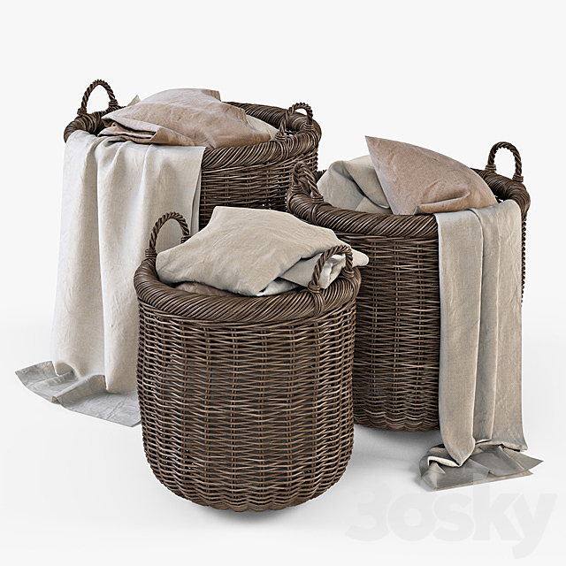 Basket with linen 007 _ brown color 3ds Max - thumbnail 1