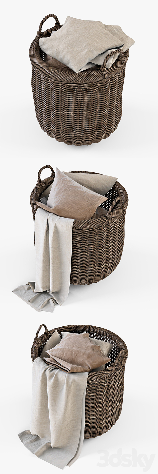 Basket with linen 007 _ brown color 3ds Max - thumbnail 2