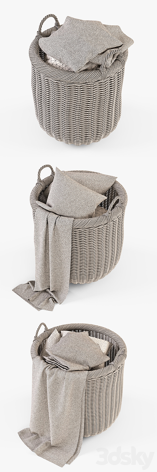 Basket with linen 007 _ brown color 3ds Max - thumbnail 3