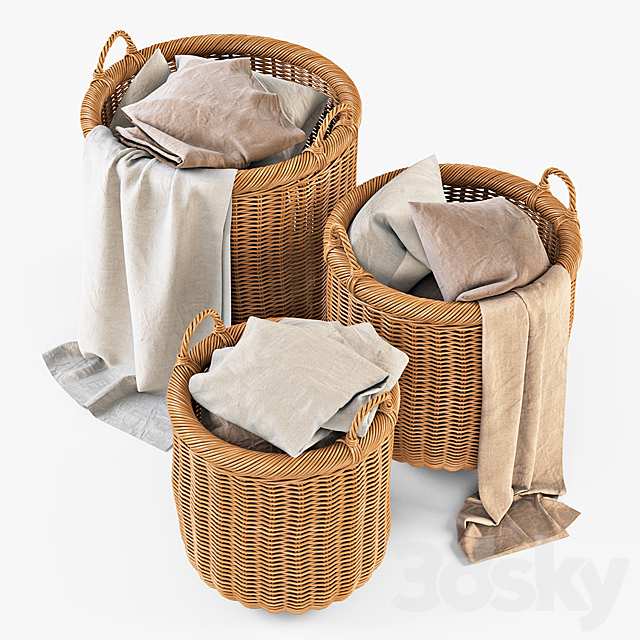 Basket with linen 007 _ Natural color 3DSMax File - thumbnail 1