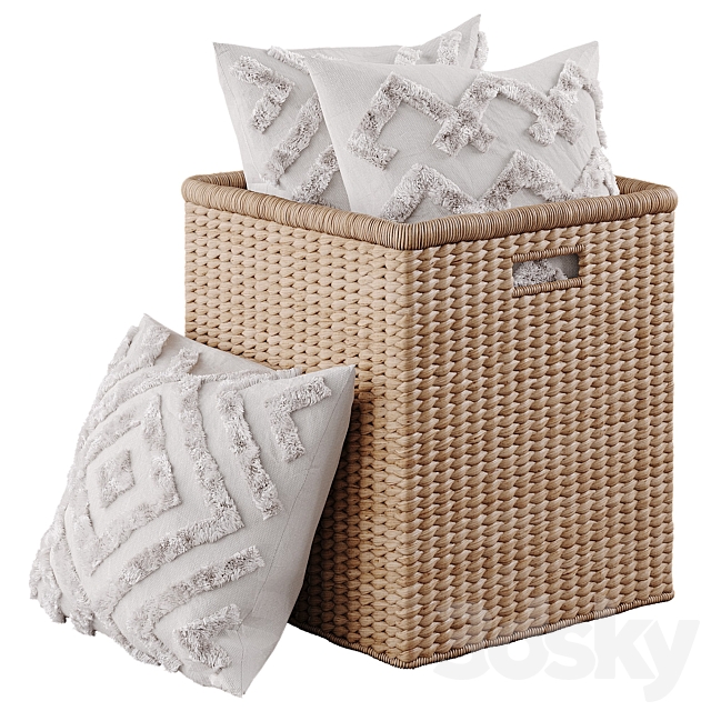 Basket with pillows 3DS Max Model - thumbnail 2