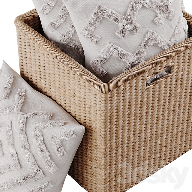 Basket with pillows 3DS Max Model - thumbnail 5