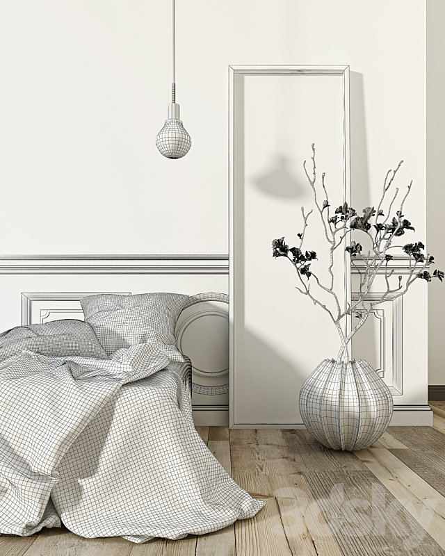 Bedroom decor set with flowers 3DSMax File - thumbnail 3