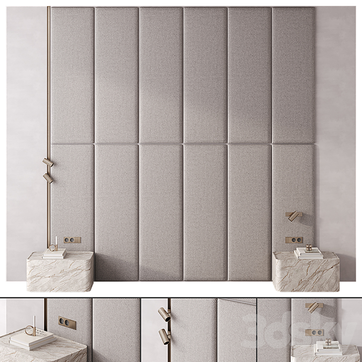 Bedroom headboard Warm Gray 3DS Max Model - thumbnail 1