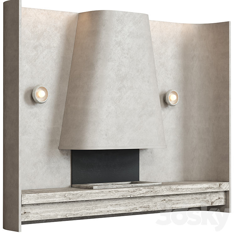 Beige composition with fireplace 3DS Max Model - thumbnail 2