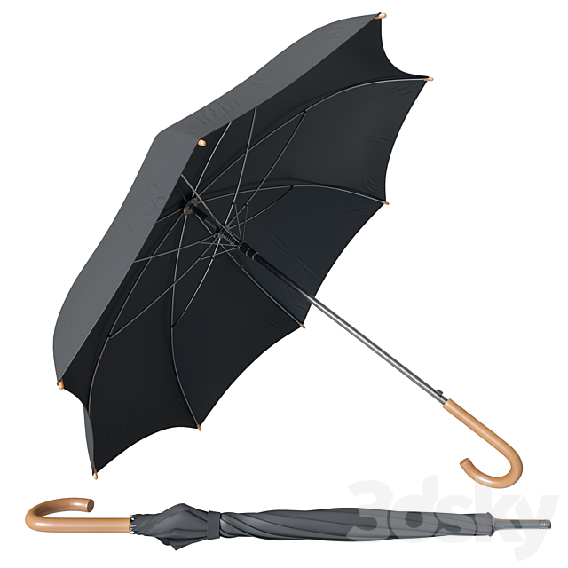 Black Classic Umbrella 3ds Max - thumbnail 1