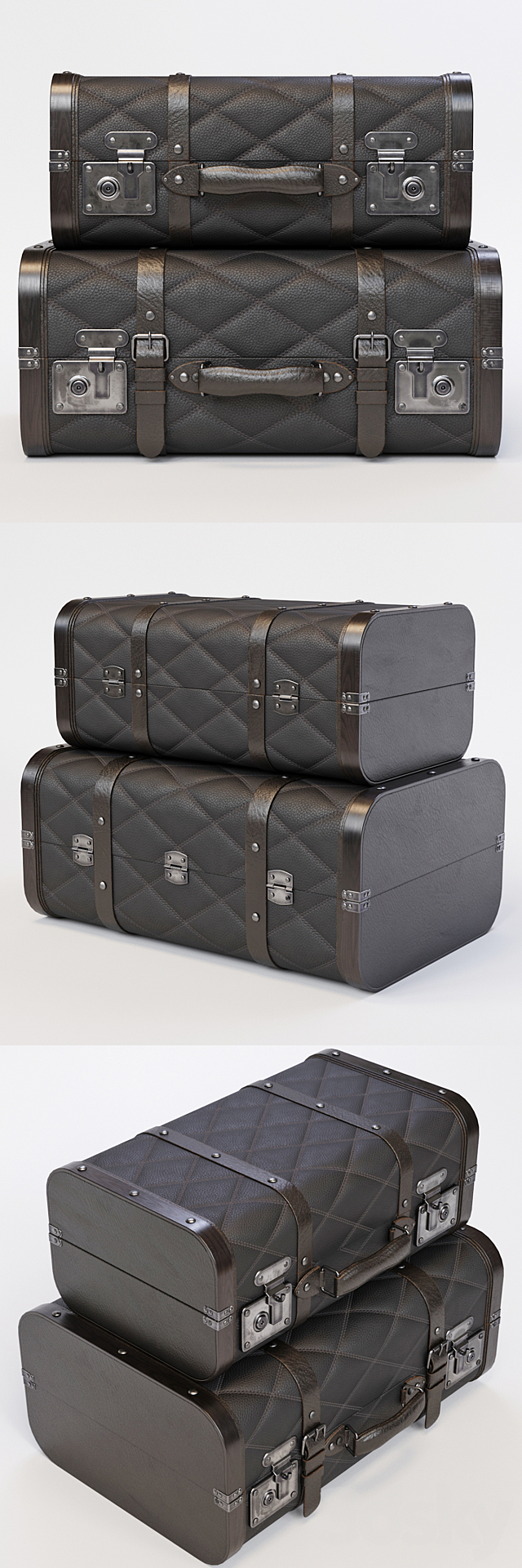 Black Vintage Suitcases 3DS Max Model - thumbnail 2