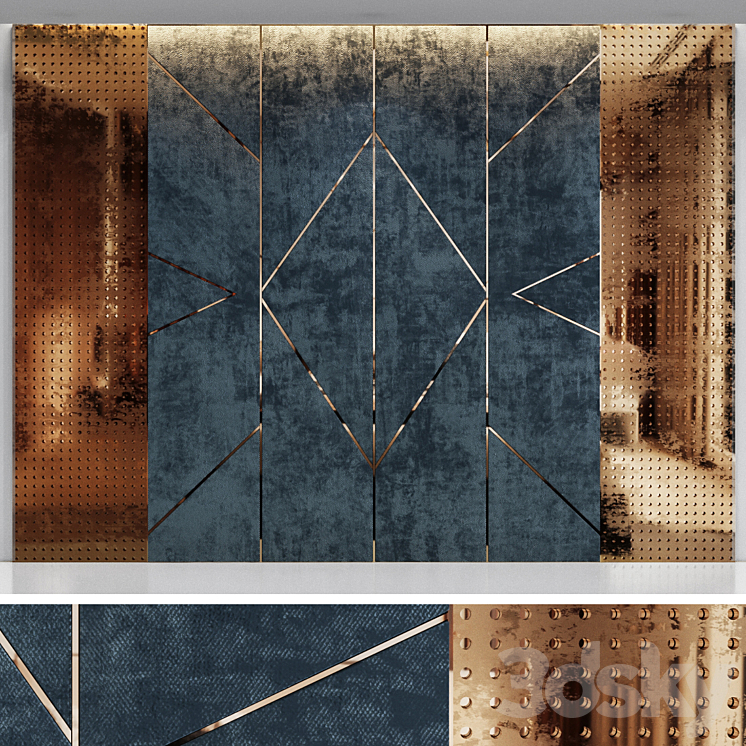 Blue velvet wall panel 3DS Max - thumbnail 2