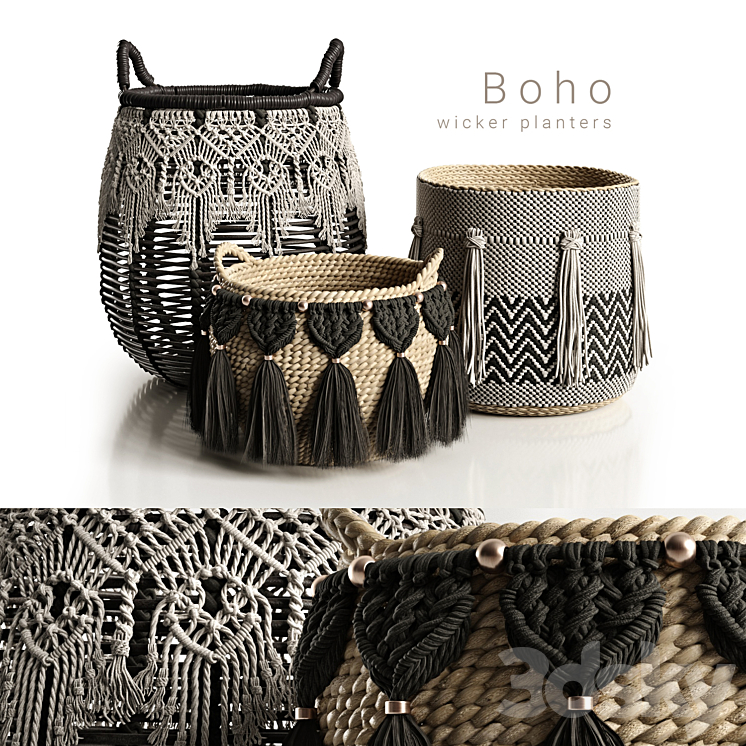 Boho wicker planters 3DS Max - thumbnail 1