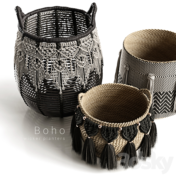 Boho wicker planters 3DS Max - thumbnail 2