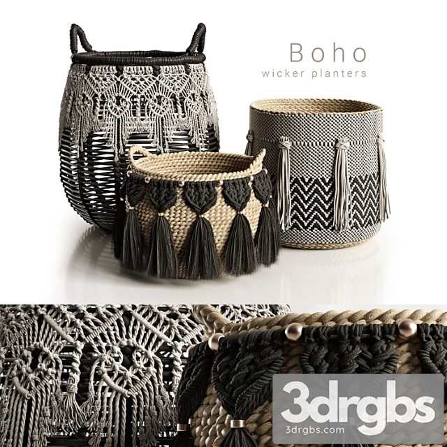 Boho Wicker Planters 3dsmax Download - thumbnail 1