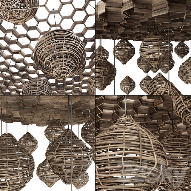 Branch Vespiary ceiling decor n1 _ Beehive ceiling with branches 3DS Max Model - thumbnail 2