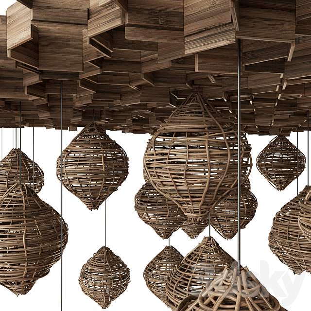 Branch Vespiary ceiling decor n1 _ Beehive ceiling with branches 3DS Max Model - thumbnail 3