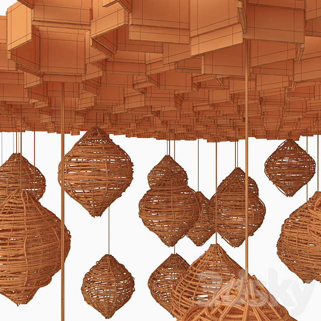 Branch Vespiary ceiling decor n1 _ Beehive ceiling with branches 3DS Max Model - thumbnail 5