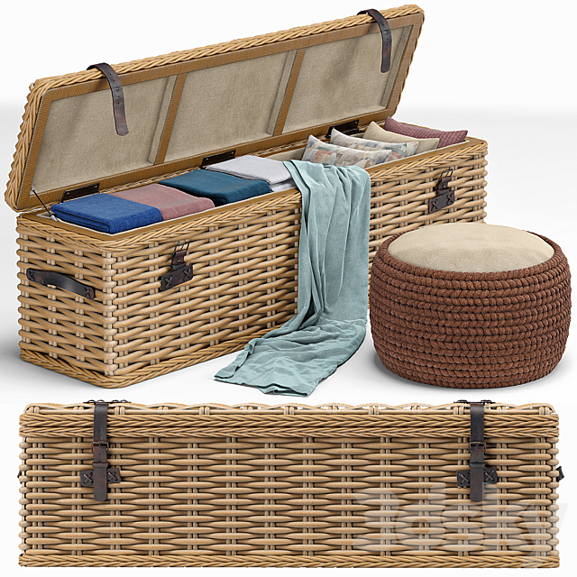 Brenna Leather Accent Woven Rattan Trunk. pouf 3DSMax File - thumbnail 1