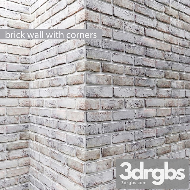 Brick wall with corners masonry brick loft decorative panel wall corner whitewashed brick white 3dsmax Download - thumbnail 1