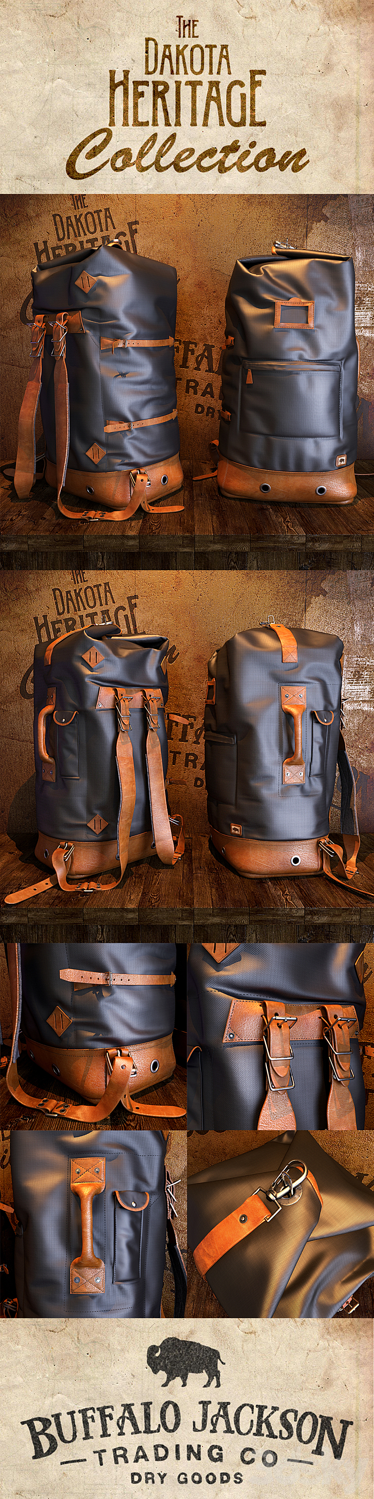 Buffalo Jackson Dakota Vintage Backpack Bag 3DS Max - thumbnail 2