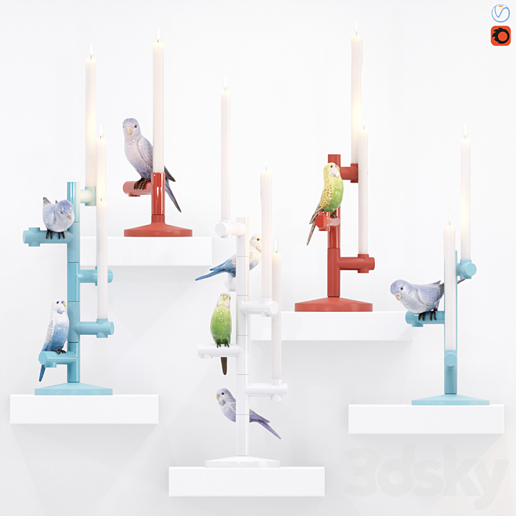 Candlesticks "The Parrot Party" 3DS Max - thumbnail 1