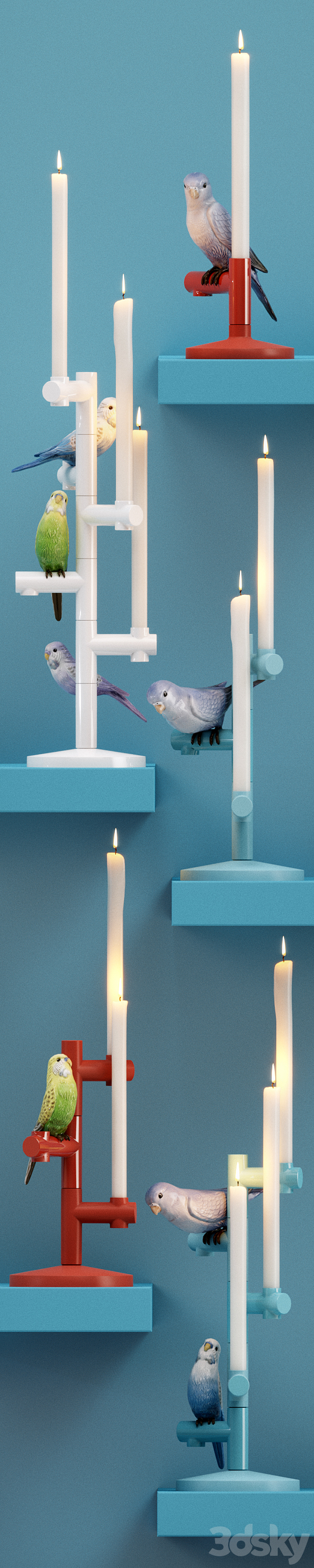 Candlesticks "The Parrot Party" 3DS Max - thumbnail 2