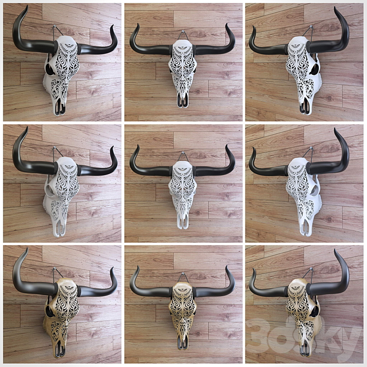 Carved cow skull 3DS Max - thumbnail 2