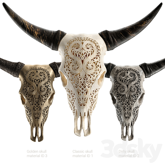 Carved cow skull 3DS Max Model - thumbnail 2