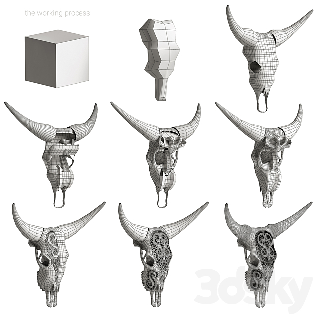 Carved cow skull 3DS Max Model - thumbnail 7