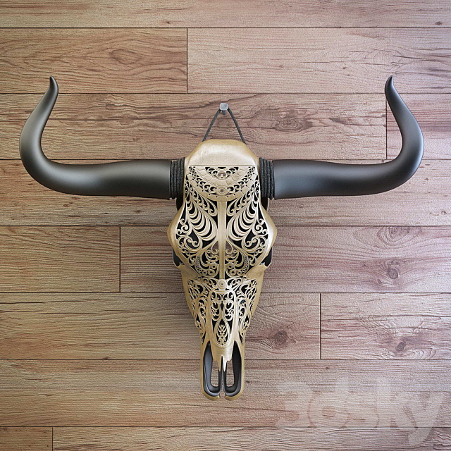 Carved cow skull 3DS Max Model - thumbnail 1