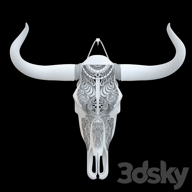 Carved cow skull 3DS Max Model - thumbnail 3