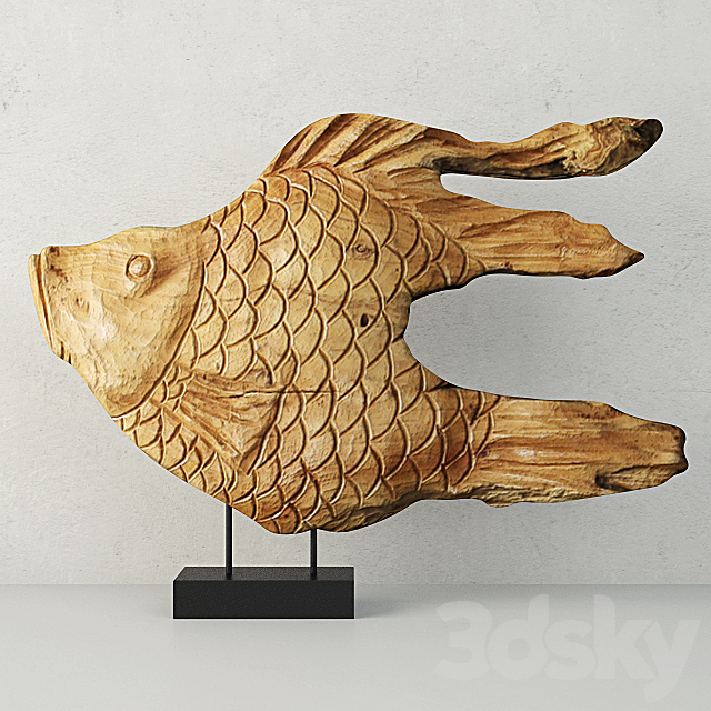 Carved Wood Fish Sculpture on Stand 3DSMax File - thumbnail 1