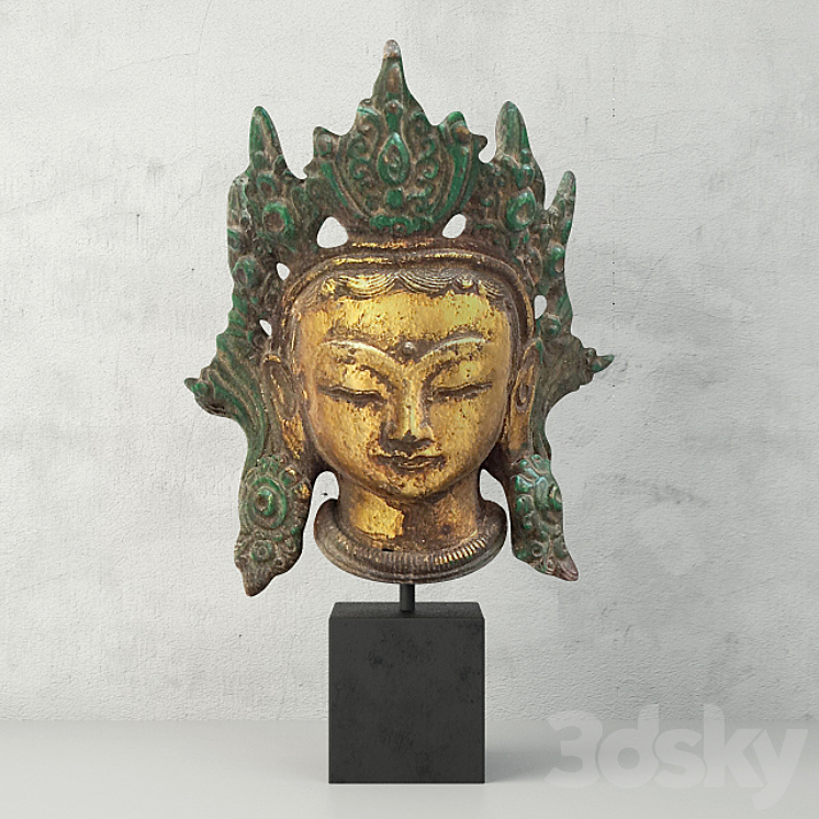 Cast Iron Kwan Yin Head 3DS Max - thumbnail 1