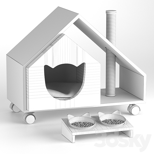 Cat’s house Tory and bowl 3DS Max Model - thumbnail 2