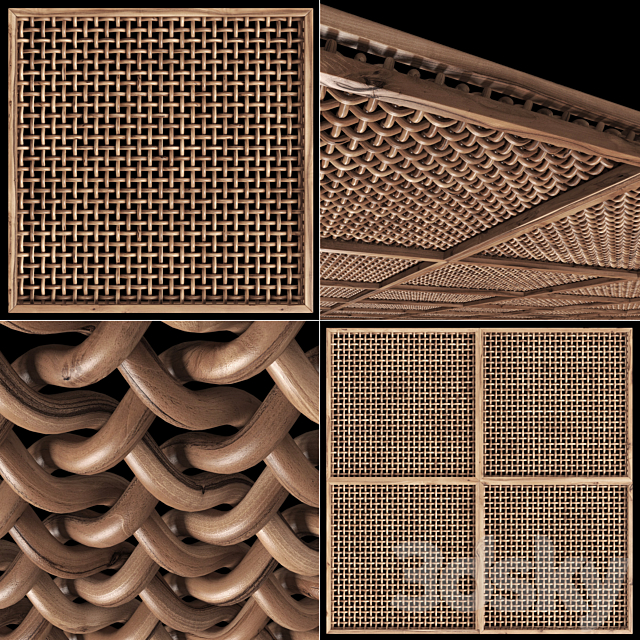 Ceiling crooked thick branch rattan n1 _ Ceiling of curved thick rattan branches 3DS Max Model - thumbnail 2