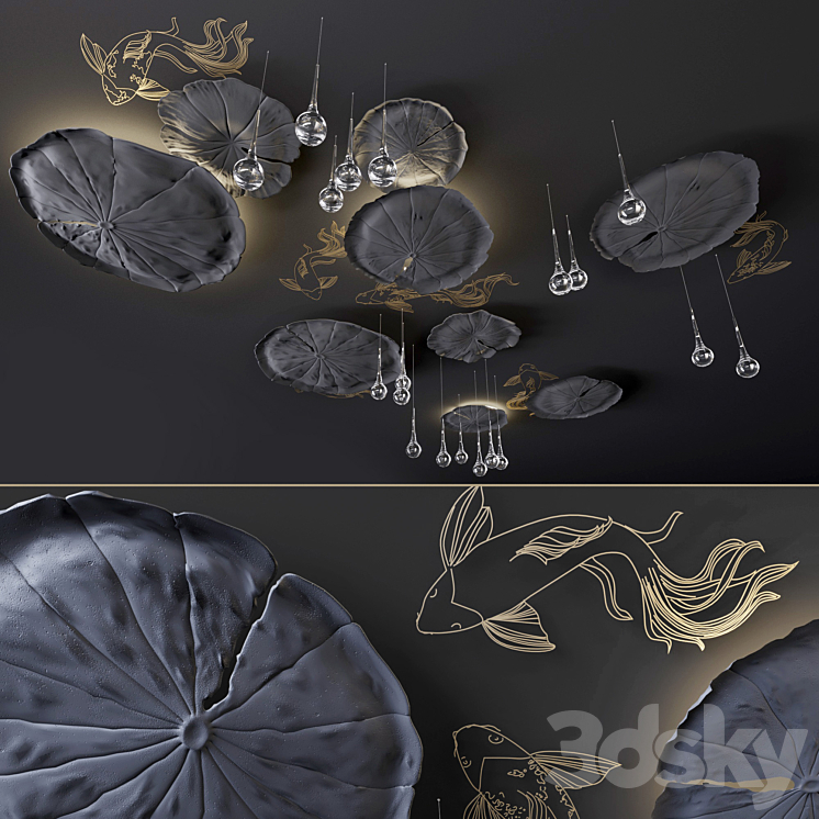 Ceiling decor – Water Lily and fish L 3DS Max - thumbnail 1