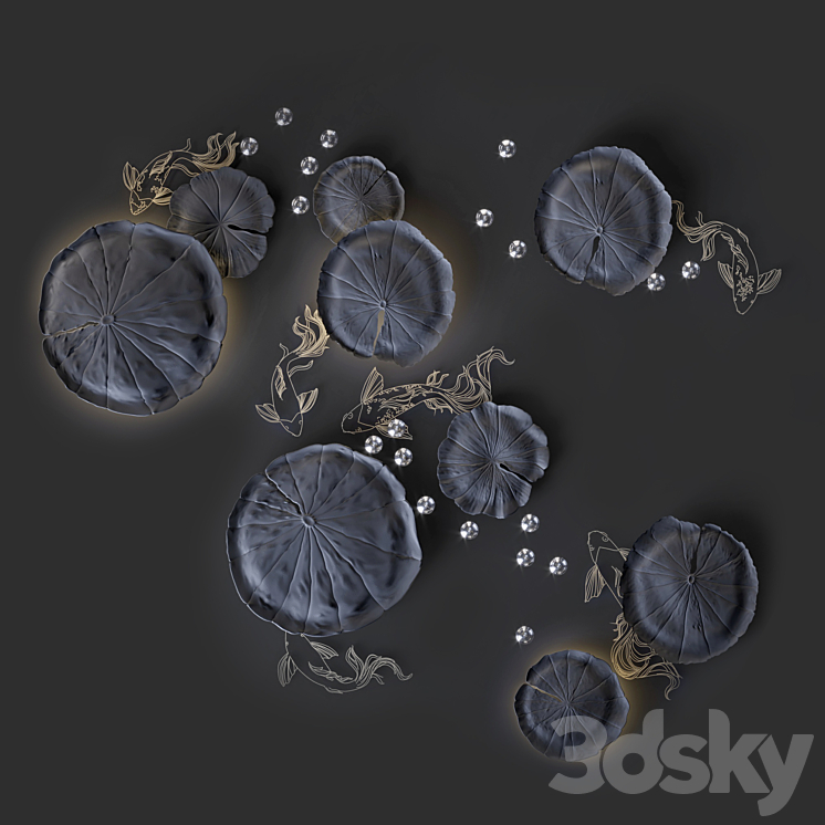 Ceiling decor – Water Lily and fish L 3DS Max - thumbnail 2