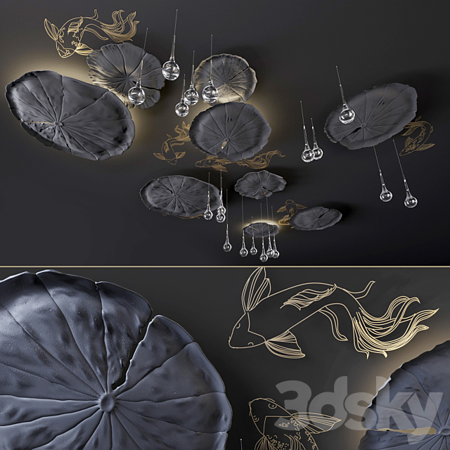 Ceiling decor – Water Lily and fish L 3DS Max Model - thumbnail 1