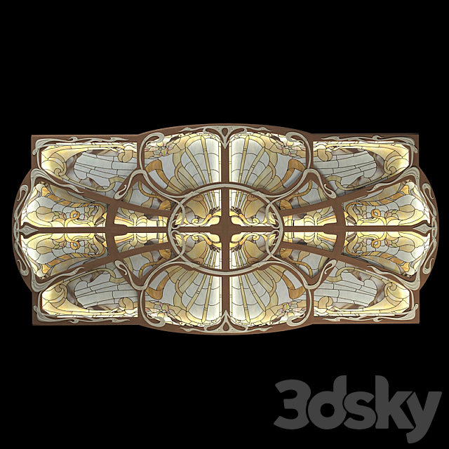 Ceiling stained glass in a wooden frame with forged decor. 3ds Max - thumbnail 2