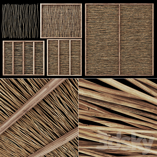 Ceiling wood thin branch beam n1 _ Wooden ceiling made of thin branches on beams 3DSMax File - thumbnail 1