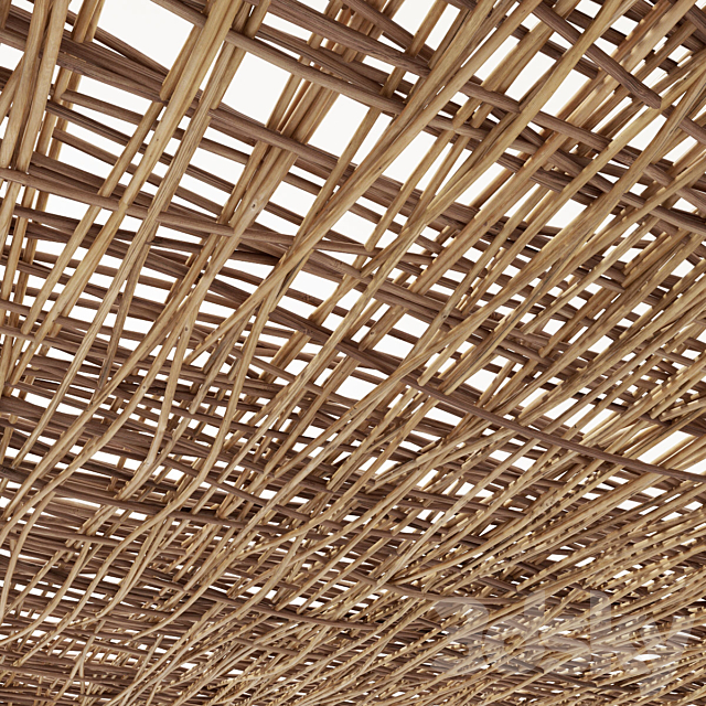 Ceiling wood thin branch beam n1 _ Wooden ceiling made of thin branches on beams 3DSMax File - thumbnail 4