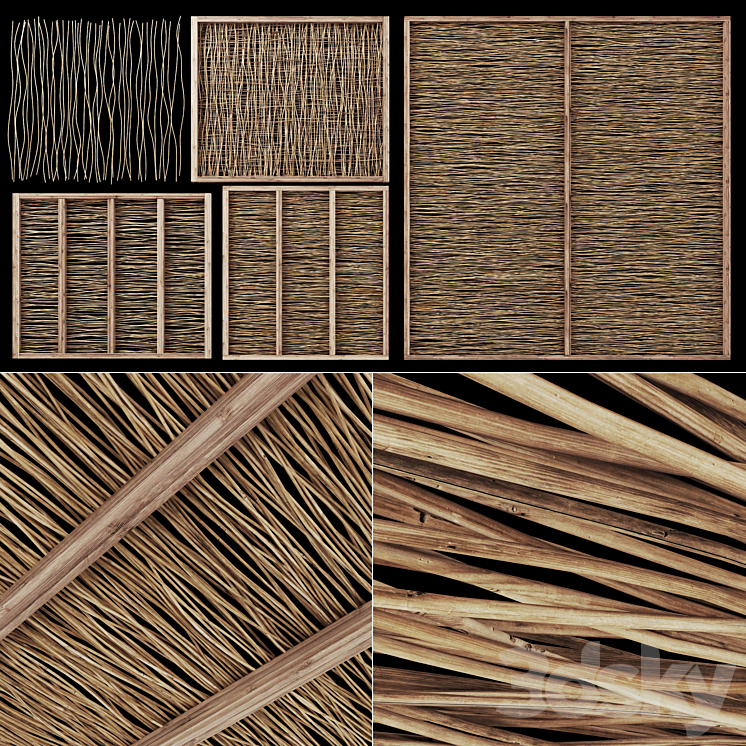 Ceiling wood thin branch beam n1 \/ Wooden ceiling made of thin branches on beams 3DS Max - thumbnail 1