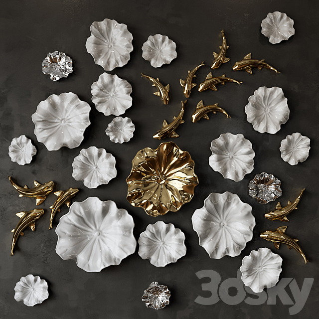 Ceramic Panno Fish in Lilies _ Decorative ceramic fish in lilies 3DS Max Model - thumbnail 1