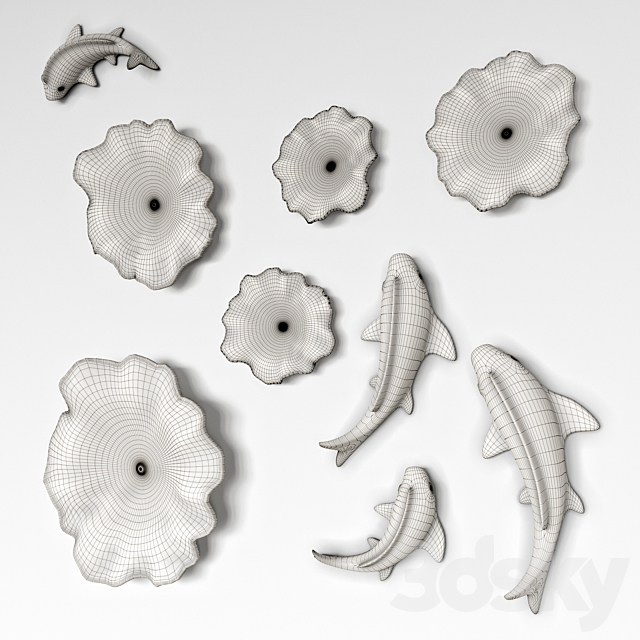 Ceramic Panno Fish in Lilies _ Decorative ceramic fish in lilies 3DS Max Model - thumbnail 3