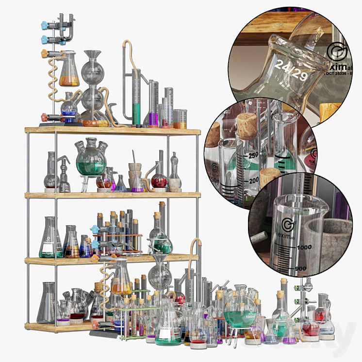 Chemistry dishes n4 \/ Laboratory chemical glassware ?4 3DS Max - thumbnail 1